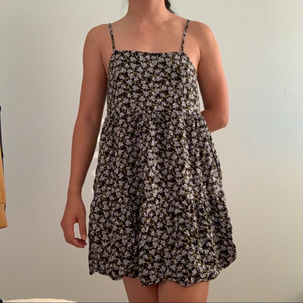 Blue floral sleeveless shift dress (XS)